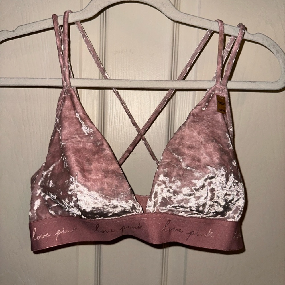 PINK Victoria's Secret Pink Crisscross Velvet Bralette XL removable pads